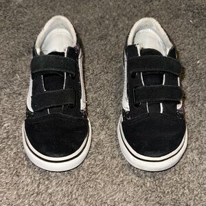Vans Kids Black and White Velcro Sneakers